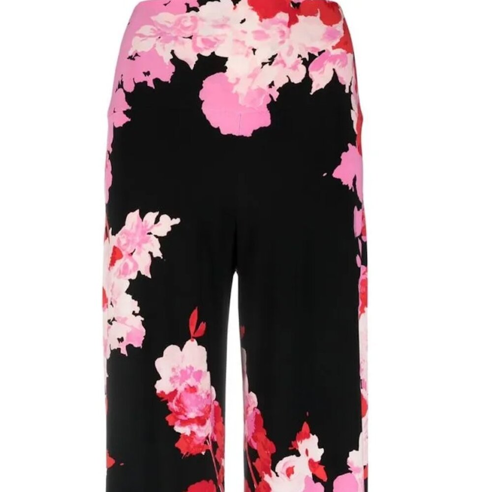 Norma Kamali Floral Wide-leg Trousers In Black/Pink/Red Size L